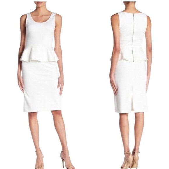 Alice + Olivia Isaac ivory peplum sheath knee ponte knit sleeveless dress 6 - Picture 1 of 14